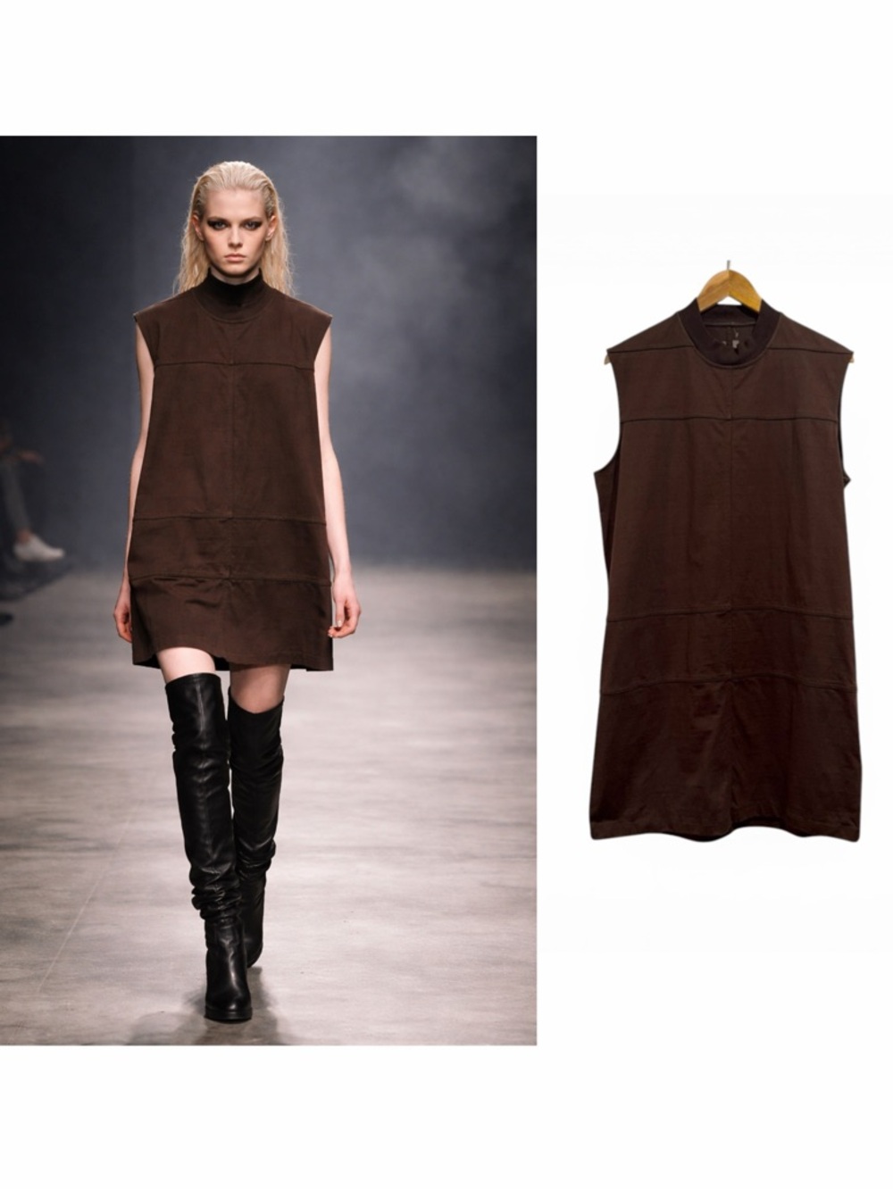 Rick Owens Brown Mini Dress Sleeveless Oversized XS Casual Work Sphinx FW15 🟡